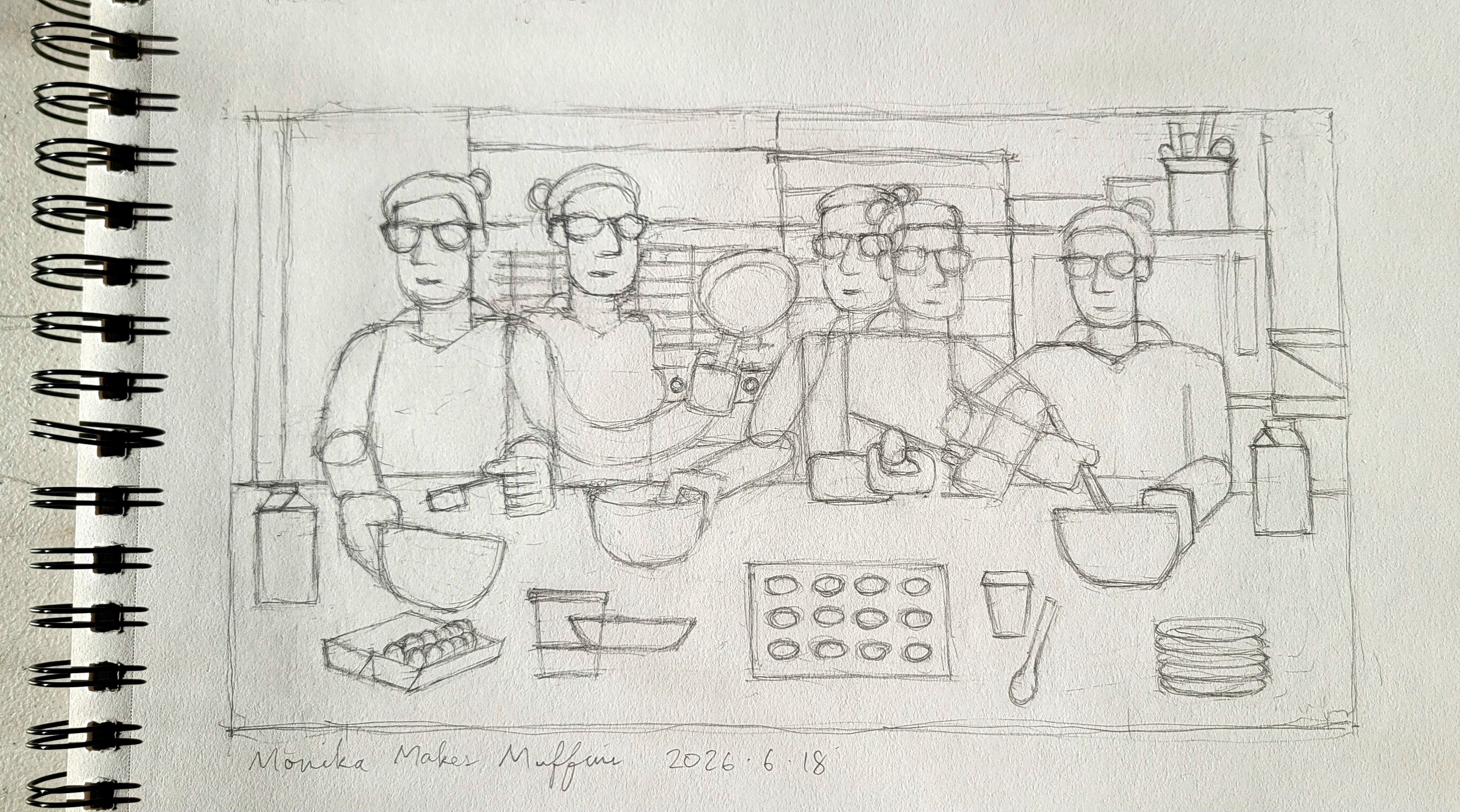 Monika Makes Muffins, pencil drawing