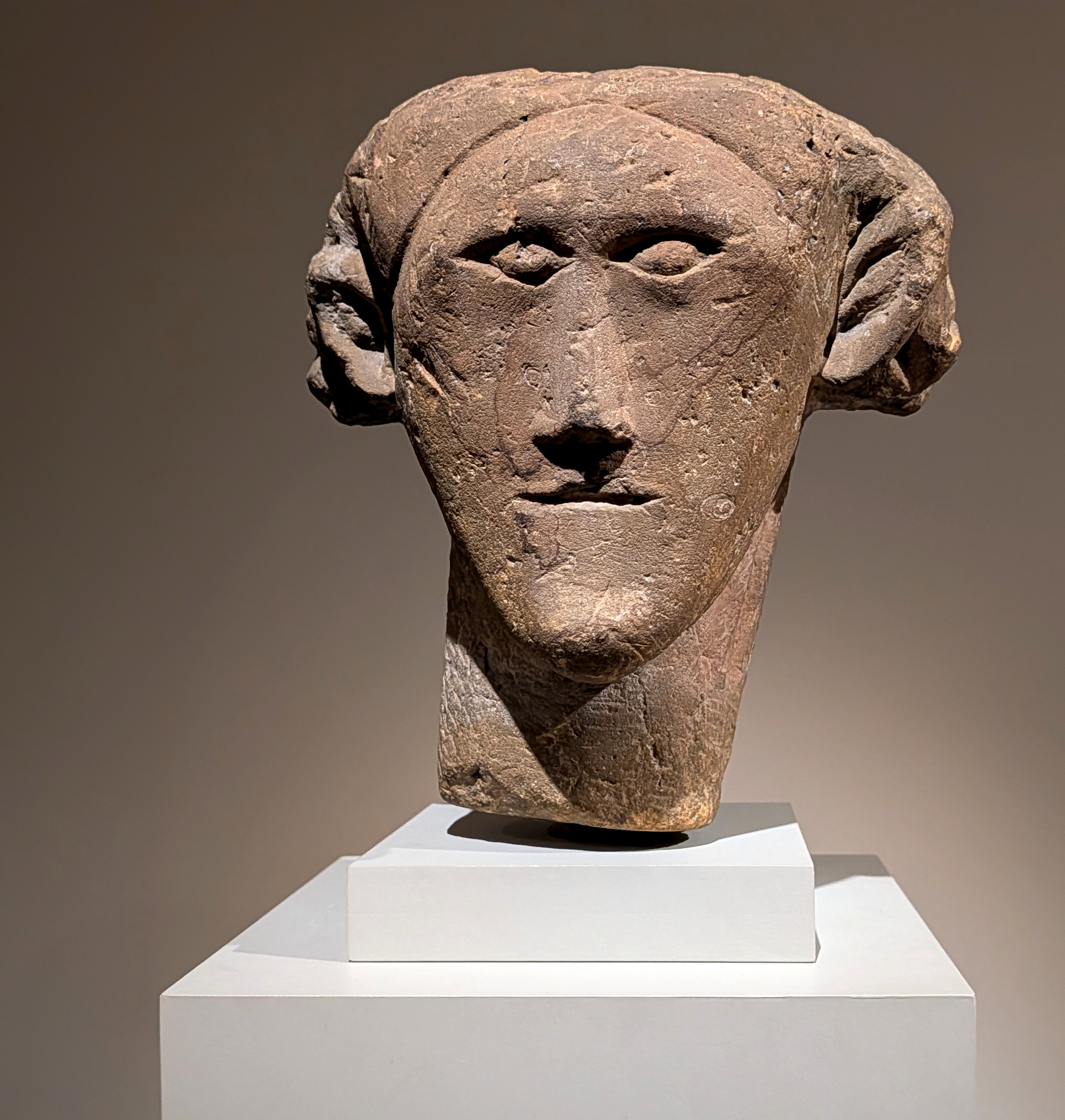 Celtic Head, about AD 100–300, sandstone with traces of original red paint, Romano-British, Northern England, Cleveland Museum of Art