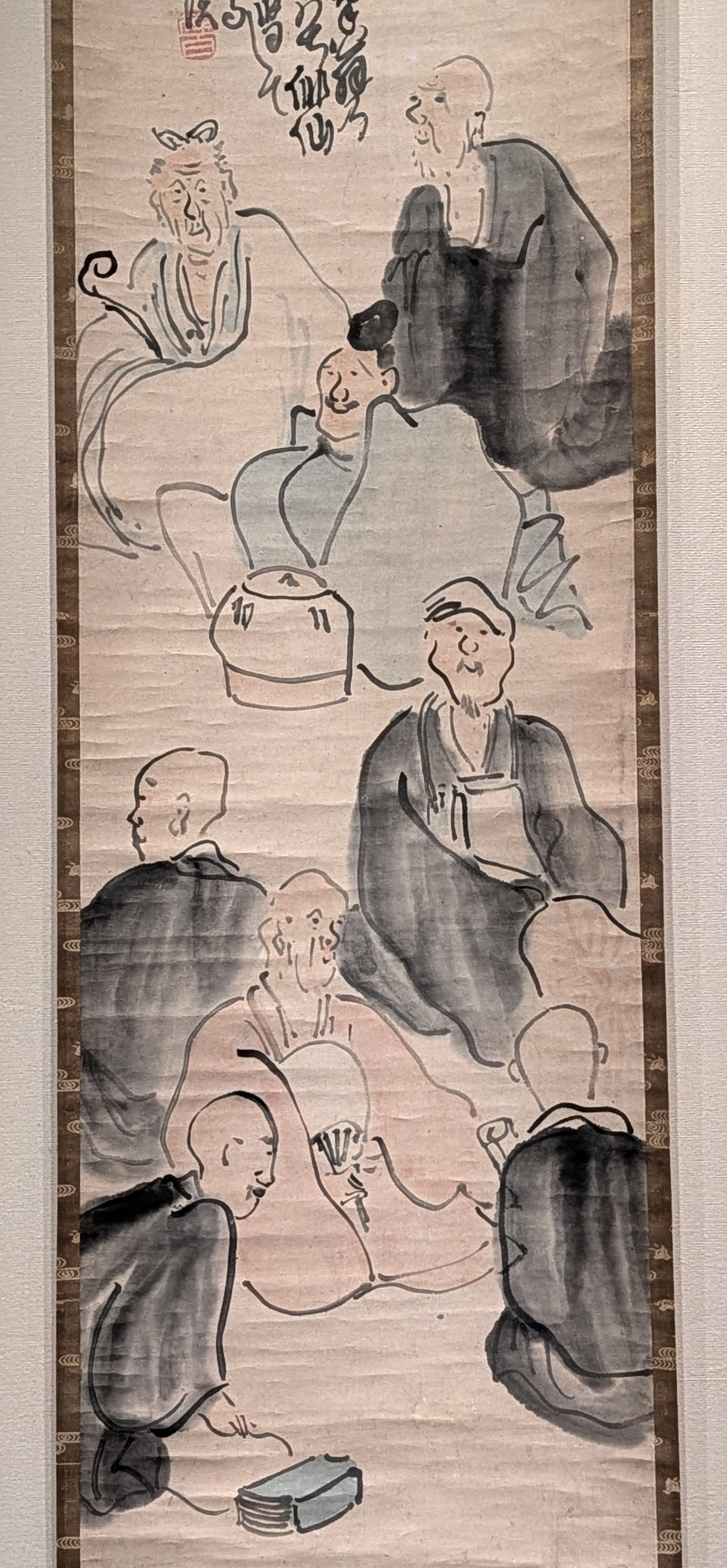 Matsumura Goshun (松村呉春), painting, and Yosa Buson (与謝蕪村), manuscript, Gathering of Poetic Immortals with Poem Drafts (与謝蕪村句稿貼俳仙群会図) (detail), late 1700s, ink and color on paper, Cleveland Museum of Art