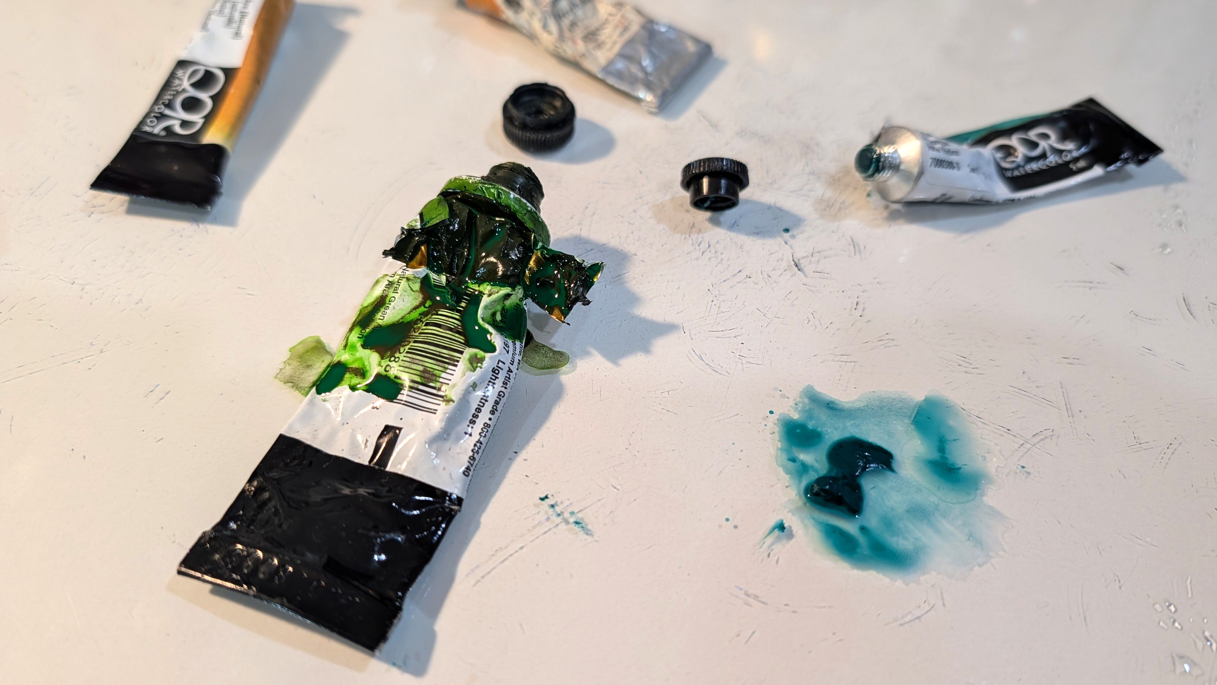Push came to shove on the tube of watercolor
