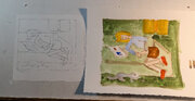 Monograph, pencil drawing with watercolor study